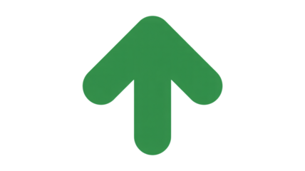 Green Arrow Icon in Simple Flat Design with Solid Color on White Background for Web UI