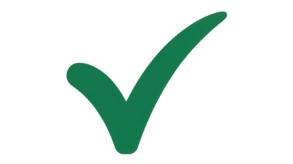 Green checkmark icon in simple flat design with bold lines and bright green color on white background for approval symbol