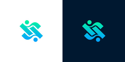 Obraz premium Dynamic abstract logo design concept depicting fluid connection and digital interaction, ideal for modern technology and community-focused branding initiatives