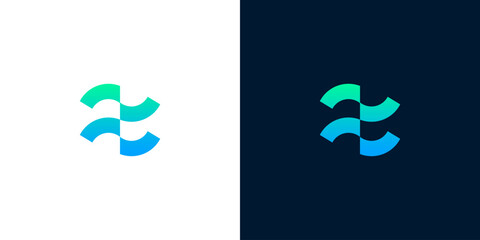 Abstract logo with vibrant blue and green gradient, flowing shapes suggesting a letter E or dynamic wave, perfect for modern tech and business branding
