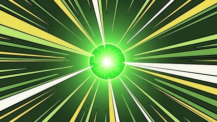 Vibrant green light explosion with dynamic yellow and white streaks