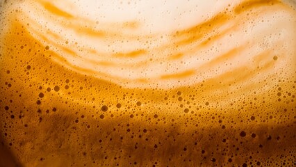 Close-up of frothy beer with bubbles in a glass
