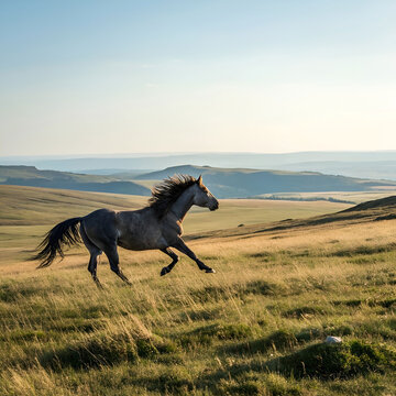A horse running freely through endless dreams galloping across boundless fields of imagination freedom spirit energy and the timeless beauty of wild nature