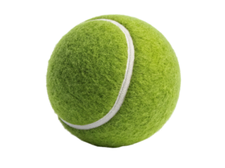 Professional tennis ball with fuzzy green surface and white stripe
