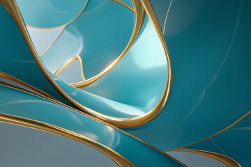 Abstract Blue and Orange Curved Shapes with Textured Stained Glass Style Pattern