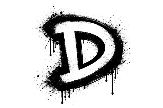 Bold grunge alphabet letter d with paint splatter and dripping effects