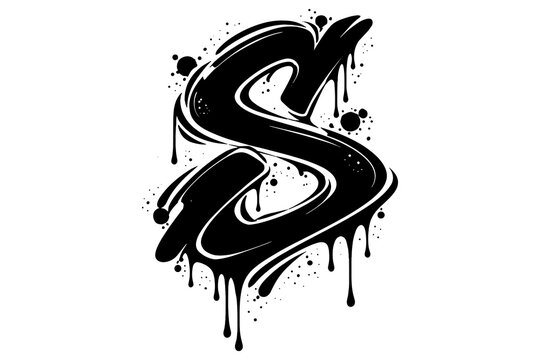 Dripping graffiti style letter s with splatter ink effects