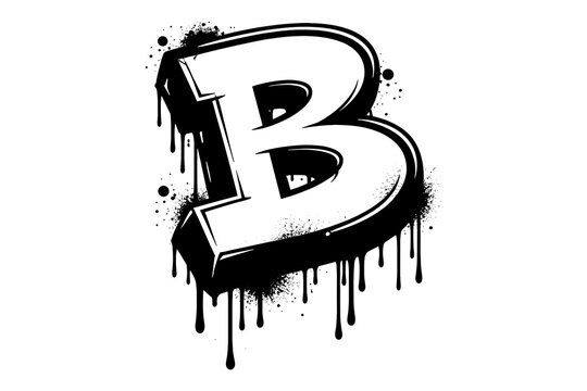 Grunge dripping letter b with bold 3d graffiti style on white background