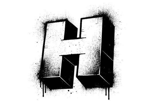Bold graffiti-style 3d letter h with grunge texture