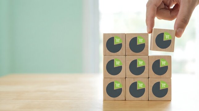 Business growth concept with pie chart blocks - Powered by Adobe