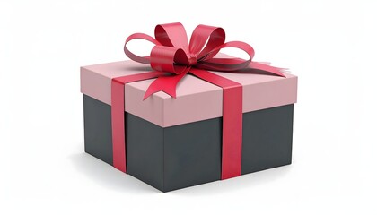 Obraz premium Elegant gift box with red ribbon on white background
