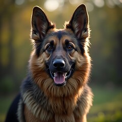 Happy Brown Dog with Black Markings Smiling Outdoors Portrait