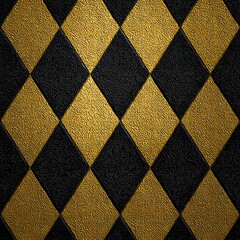 Close up of textured black and gold diamond pattern creating an elegant harlequin or argyle abstract background for visual impact