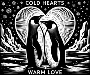 Two penguins form a heart in a stark ice landscape, symbolizing deep love in harsh conditions.
Perfect for Valentine&rsquo;s Day posts, romantic articles, or winter-themed greeting cards.