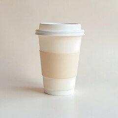 Plain White Coffee Cup with Beige Sleeve on Cream Background