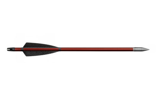 Red hunting arrow with black fletching, aiming at target, hitting mark, achieving goal, transparent background - Powered by Adobe