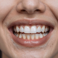 Teeth whitening comparison with before-and-after images of yellow and white teeth