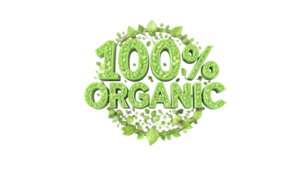 100% Organic Green Leaves Text Design