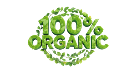 100% Organic Text with Leaves