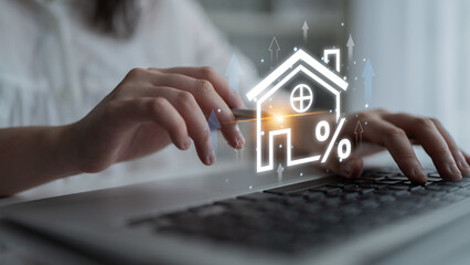 Real estate investment profit illustration showing rising house value, property return, and real...