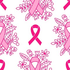 Breast cancer month seamless pink ribbon day mammogram pattern for medical accessories and medicine textiles