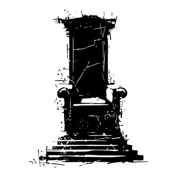 Hand drawn royal throne silhouette on a pedestal with dark ink texture and grunge details