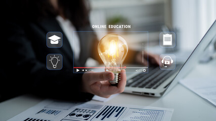 An online education and e-learning platform for distance learning. A concept of video courses, virtual classrooms, and digital study resources. Motif