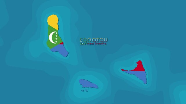 Comoros map with national flag animation zoom in