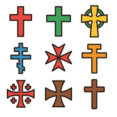 Obraz premium Diverse religious crosses collection featuring unique designs and colors