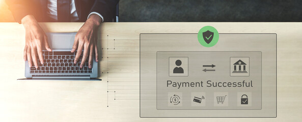 Successful transaction message showing secure payment. Payment confirmed, secured, payment processed, and payment completed with trust and transaction integrity. Vouch