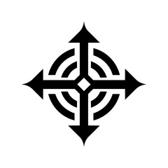 Directional cross with arrows and concentric paths symbolizing guidance, choice, and navigation. © TP71
