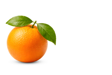 Fresh Orange with Green Leaves Isolated on Black Background