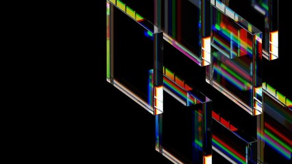 Dynamic Abstract Design Featuring Vibrant Colors and Geometric Shapes on a Dark Background