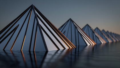 Obraz premium Modern Metal Pyramid Structures at Dusk.