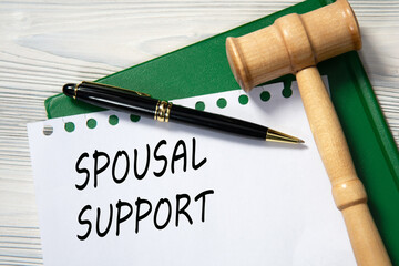 SPOUSAL SUPPORT - words in white paper against the background of a green folder and a judge's gavel
