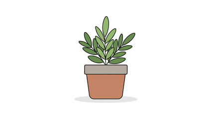 Fototapeta premium A simple illustration of a small green plant with multiple leaves in a terracotta pot, depicted in a clean, minimalist style.