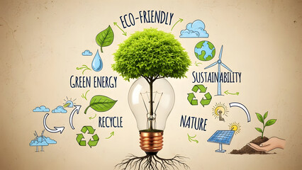 Eco-friendly green energy concept with sustainable nature and recycling