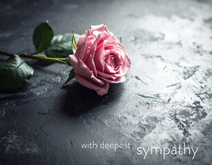 Sympathy card with pink rose on dark background