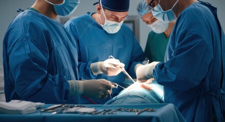 Surgical team performing operation in operating room with focused teamwork