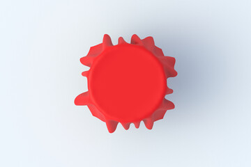 Table with red cloth on gray background. Round desk. Furniture for cafe. Top view. 3d render