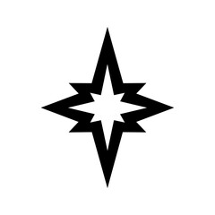 Sharp starburst symbol with pointed rays representing power, focus, direction and energetic impact.