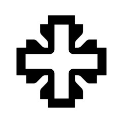 Fototapeta premium Bold geometric cross with stepped edges symbolizing support, intersection, protection, and equilibrium.