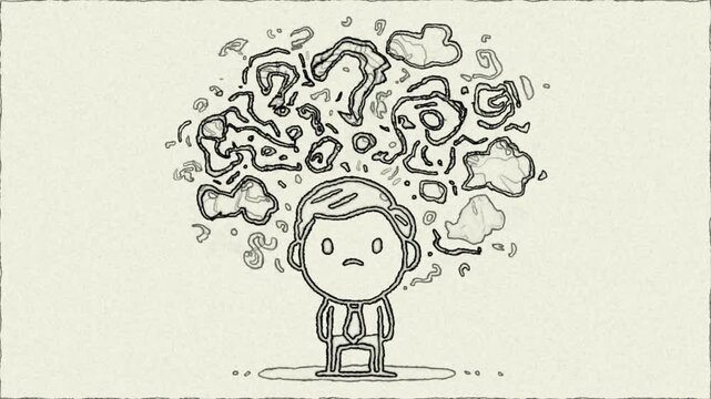 Hand draw animation representing a chaotic mind overthinking or the burdens of stress and anxiety