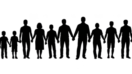 A group of people silhouettes standing together on transparent background