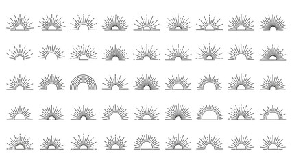 Fototapeta premium sunburst icons and sunrise sunset vector collection for minimalist graphic design bohemian branding and modern web elements ideal for creative projects