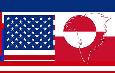 abstract flag background of Greenland and USA, simplified symbol shape of the map of Greenland