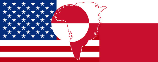 abstract flag background of Greenland and USA, simplified symbol shape of the map of Greenland