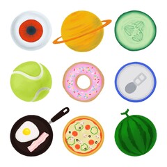 Set of various circular objects