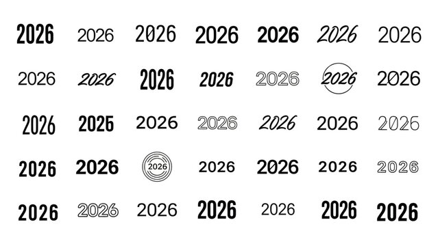 year 2026 graphics displaying diverse modern typography styles for annual reports future planning business projections and digital media content.