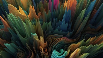 Abstract explosion of vibrant, colorful textures resembling natural formations, creating a dynamic and lively visual experience